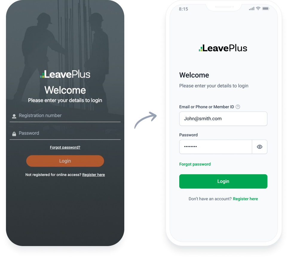 Login redesign — old to new