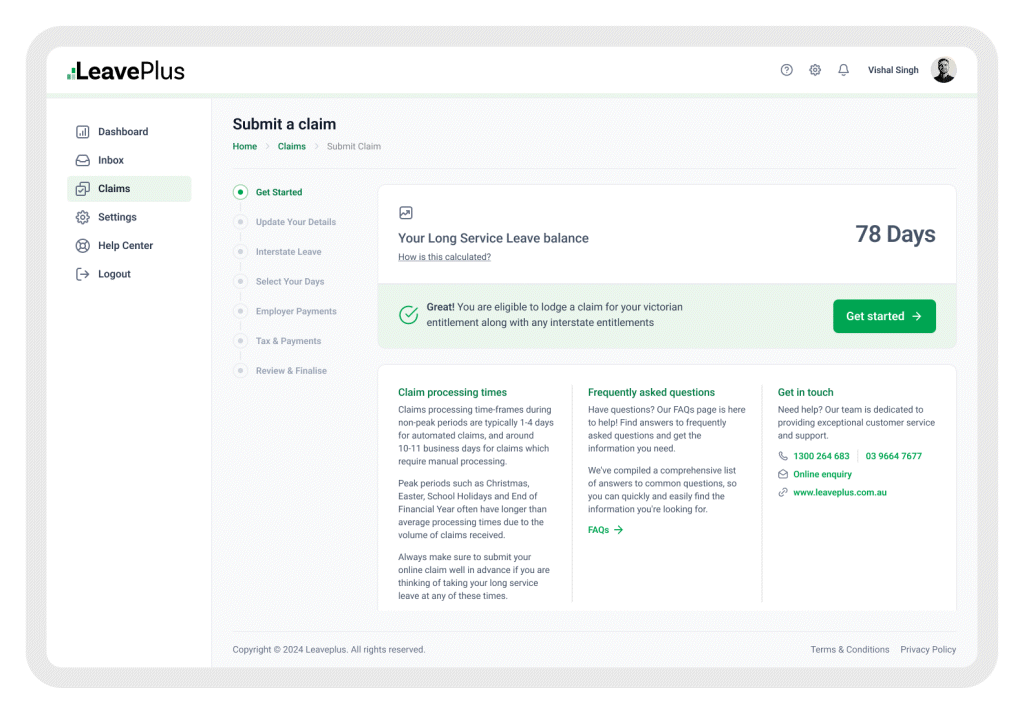 Submit a claim flow
