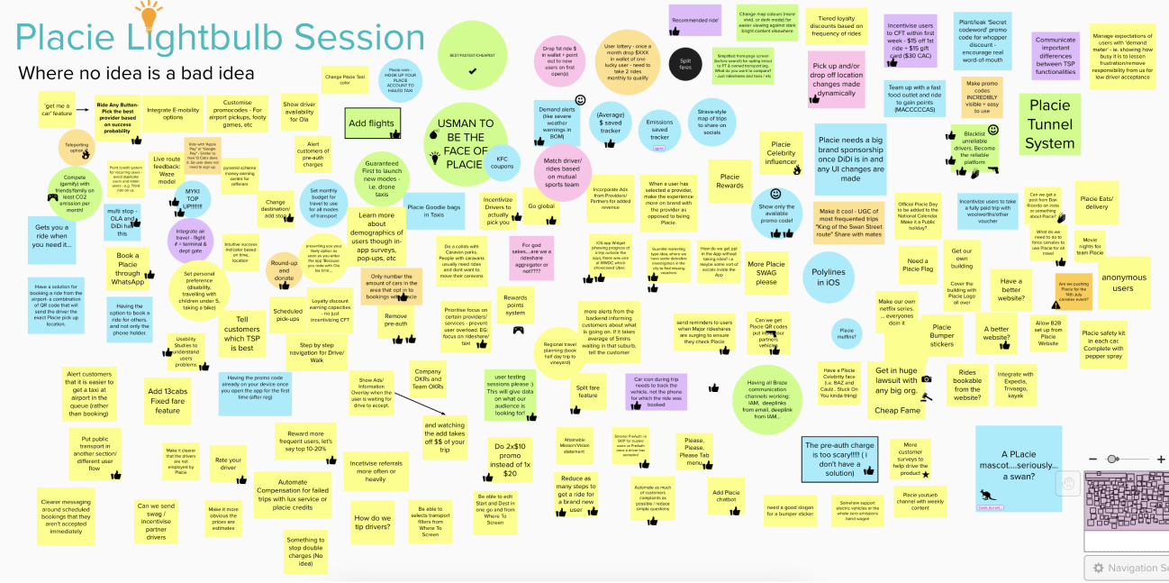 Placie lightbulb session board